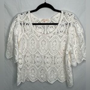 Solitaire Crochet Top Women’s Sz M Off White Sheer Open Knit Boho Festival Beach